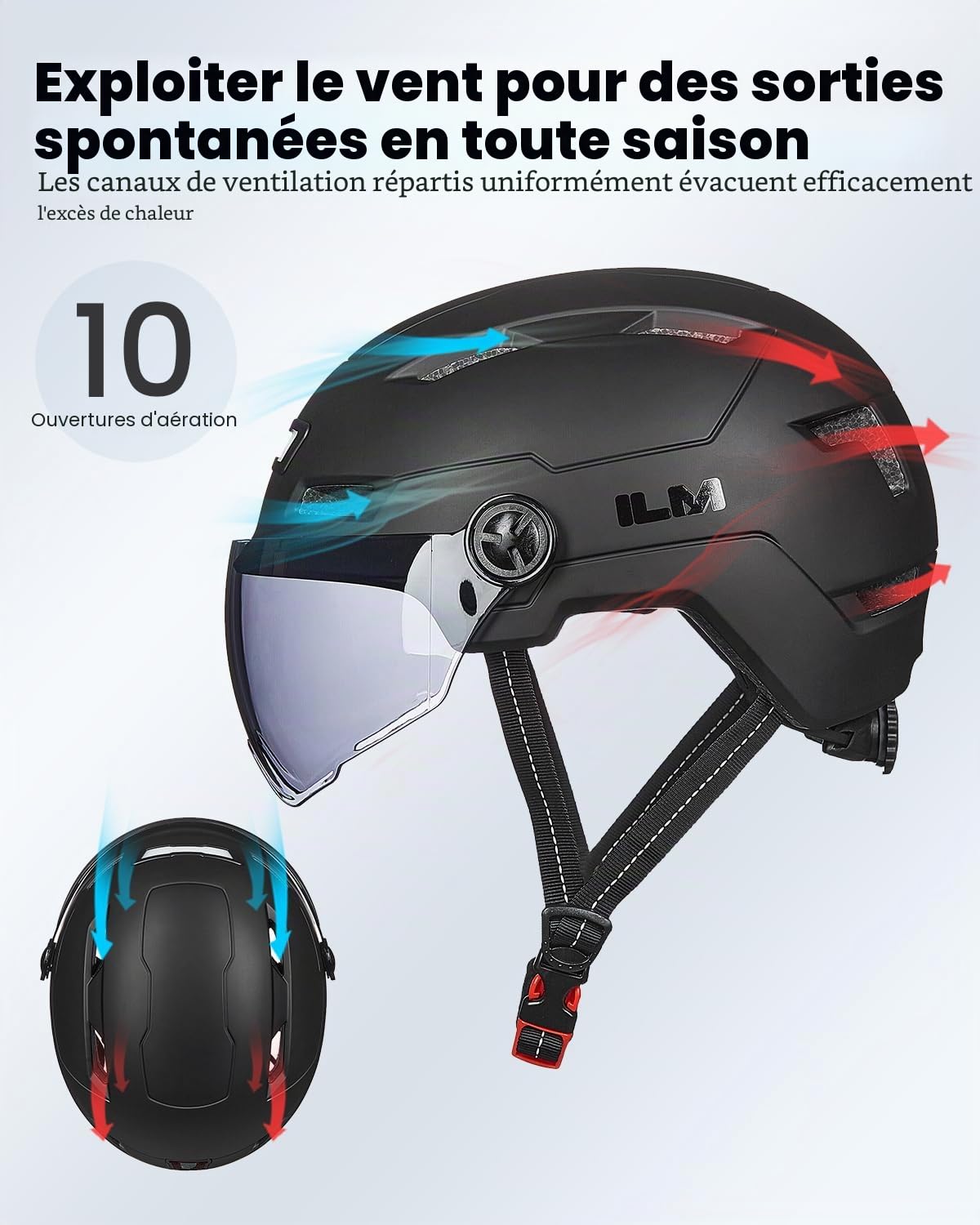 Casque Velo VTT Adulte avec Visiere et Lumiere LED Rechargeable USB