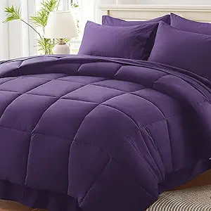 Anluoer Full Comforter Set 7 Piece, Dark Purple Bed in a Bag with Sheets, Comforters Full Size Bedding Sets with 1 Comforter, 2 Pillow Shams, 2 Pillowcases, 1 Flat Sheet,1 Fitted Sheet