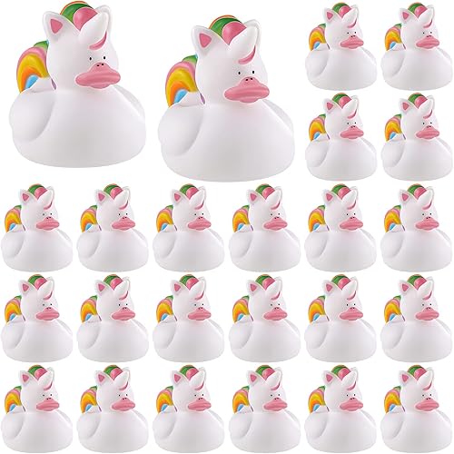 Sotiff 24 piezas de patos de goma de unicornio, pequeños patitos de unicornio arcoíris a granel, juguetes para niñas y niños, regalos de fiesta de