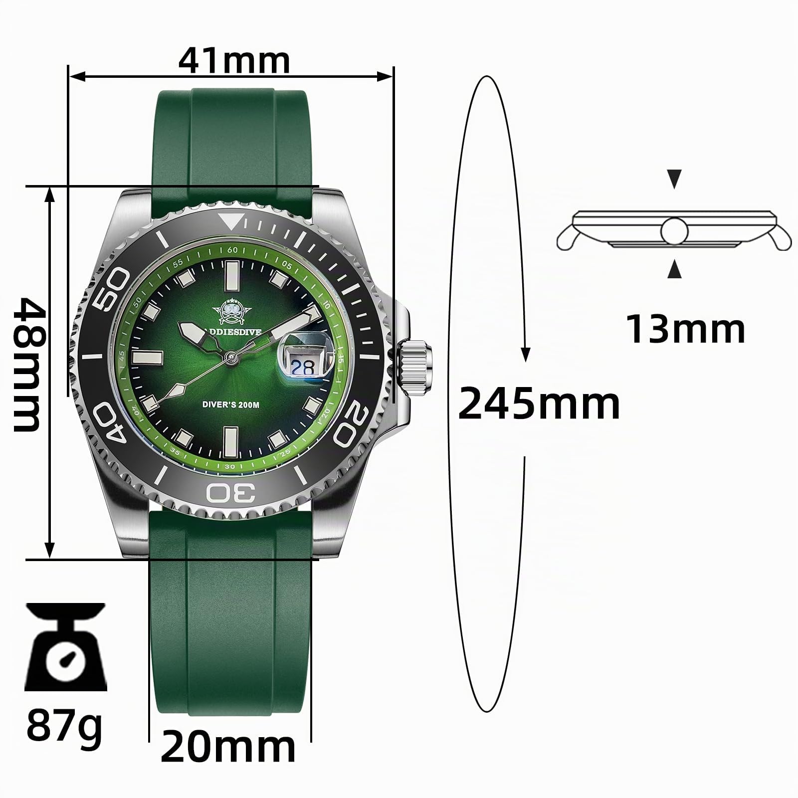 ADDIESDIVE Reloj de Buceo 200m Cuarzo Hombres BGW9 Bisel Cerámico Luminoso Reloj Analógico Hombres con Correa de Caucho AD2089