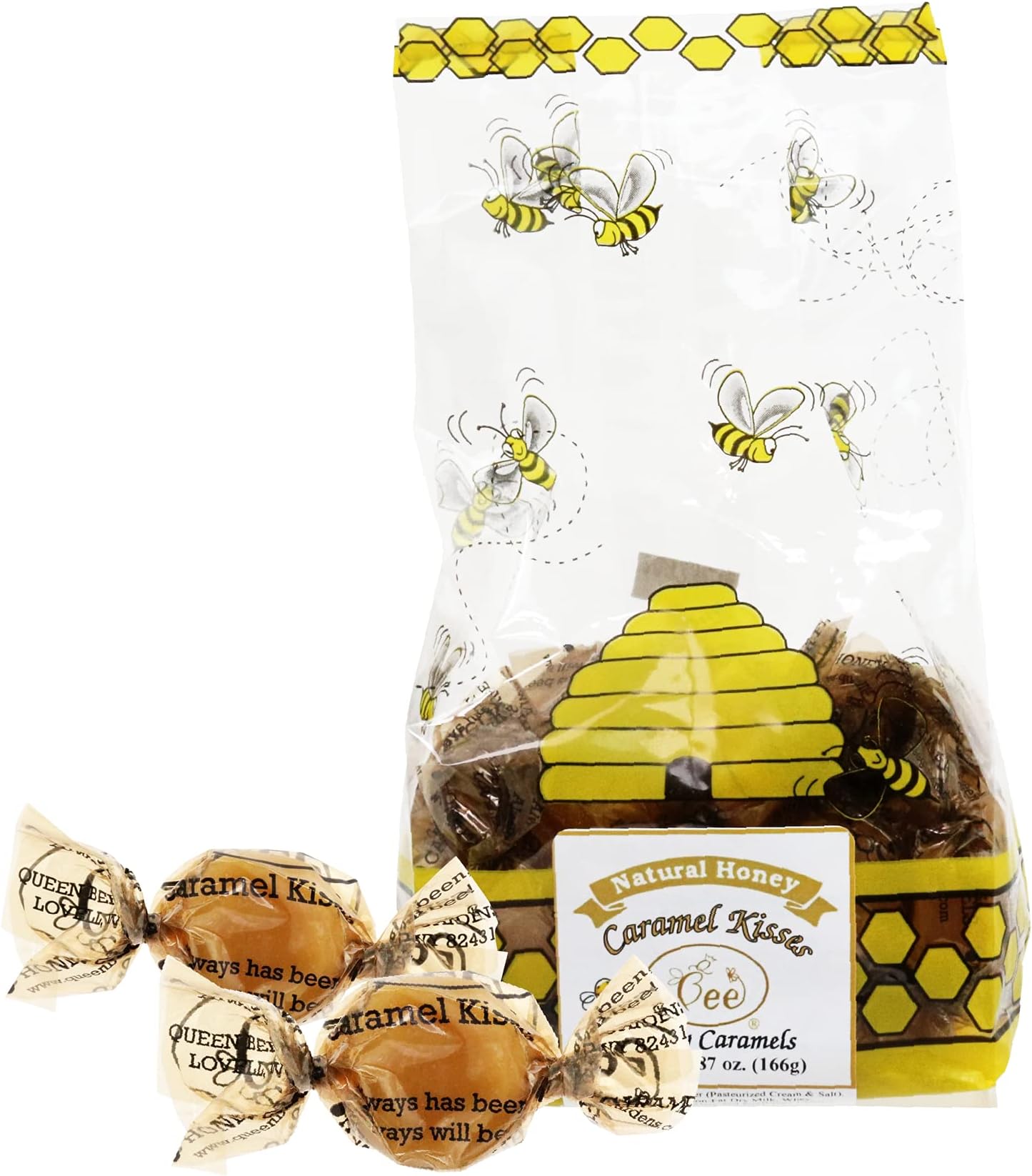 Queen Bee Gardens Natural Honey Caramel Pralines Candy Chews – 5.87 oz – Caramel Kisses