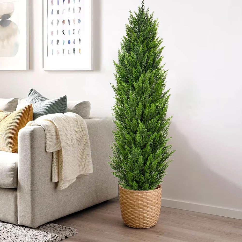 Hollyone 2 árboles de ciprés Artificiales de 150 cm, árboles de topiario Artificiales con Troncos extraíbles, decoración de Cedro Artificial para Interior y Exterior, decoración del hogar, jardín