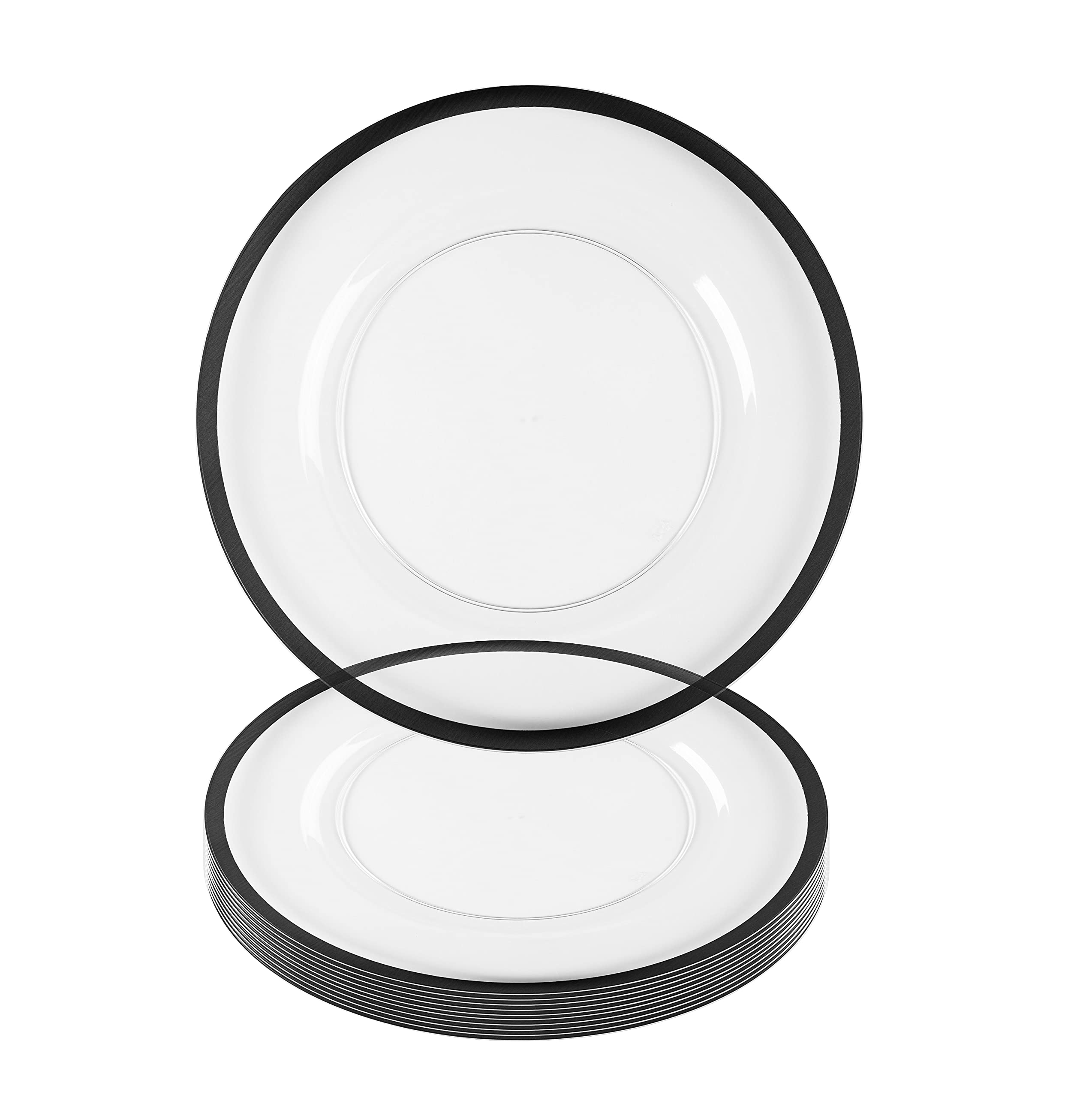 PARTY BARGAINS 13-Inch Charger Plates - 8 Pack, Clear Black Rim, Heavy-Duty Disposable Chargers for Elegant Dining - Ideal for Weddings and Formal