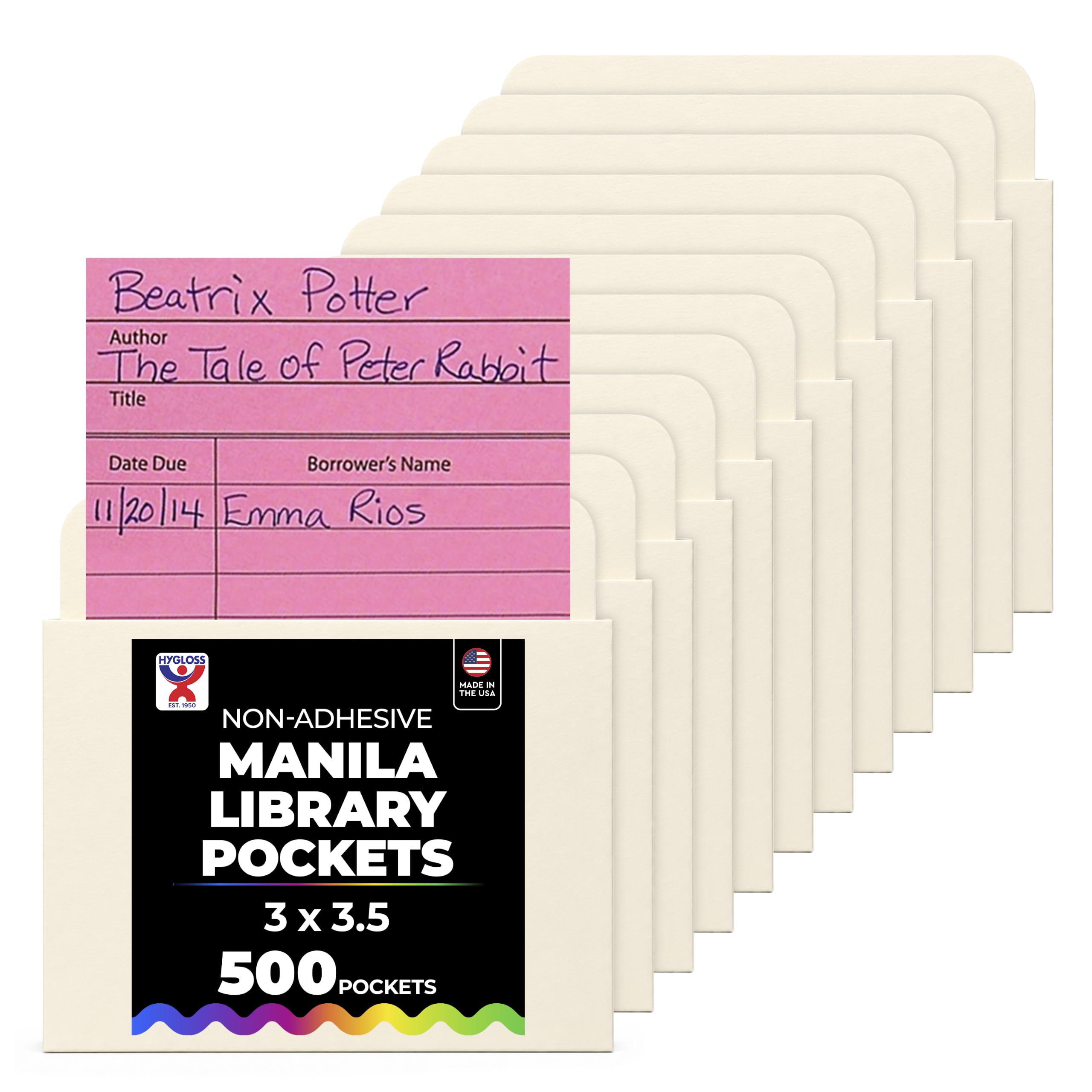Hygloss Products Manila Lot de 500 Pochettes de bibliothèque en Papier, Dos Bas économique 7,6 x 8,9 cm