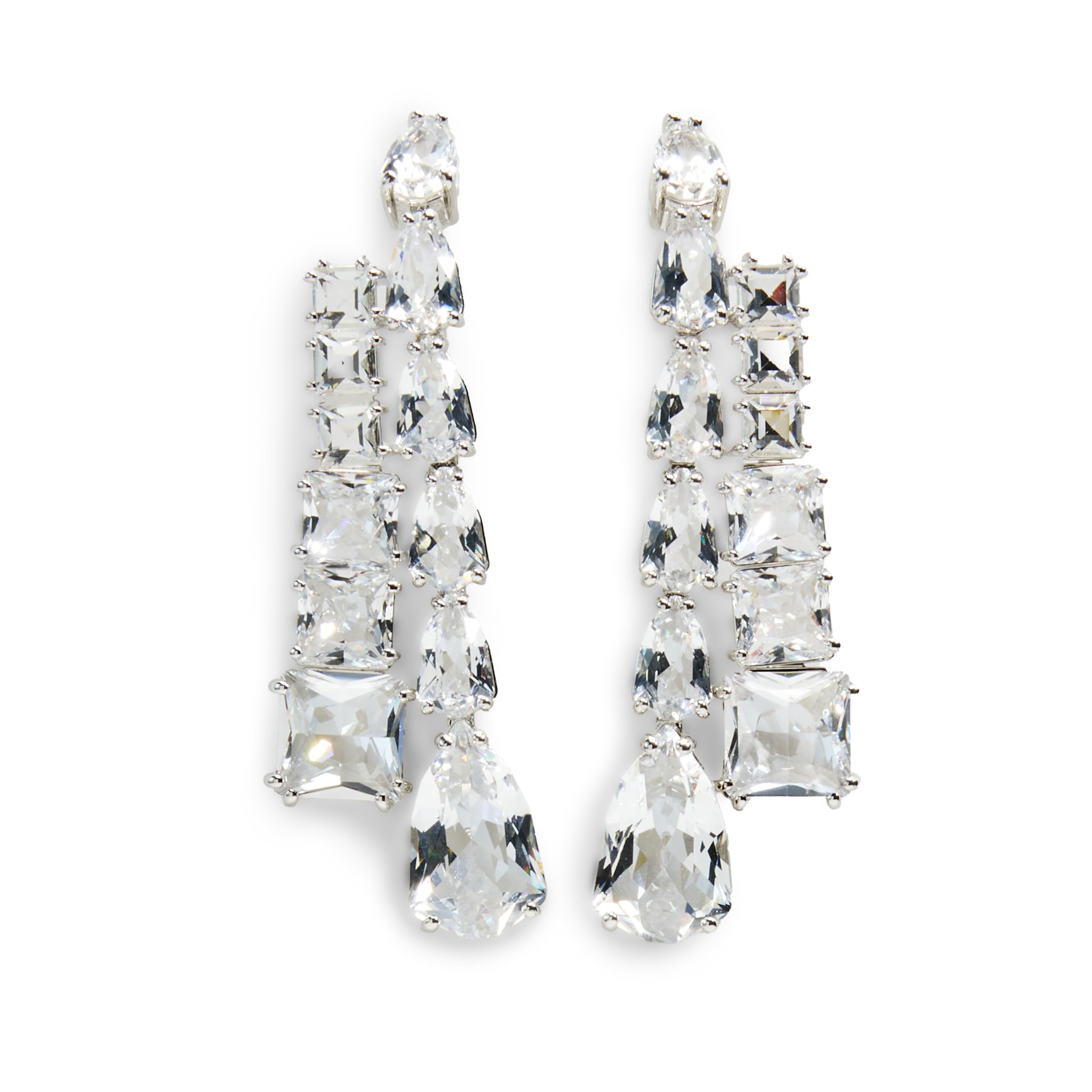 Swarovski Matrix drop earrings, Mixed cuts, White, Rhodium plated