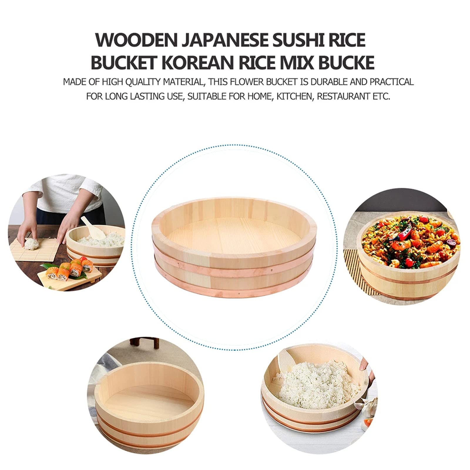 Japońska drewniana Hangiri Sushi Oke miska do mieszania ryżu, zestaw do robienia sushi z 2 łopatkami do ryżu i 1 bambusowymi matami do sushi do użytku domowego, 60 cm / 23,6 cala