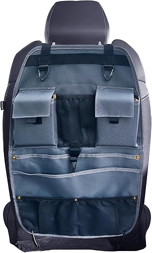 Vista 7 de Organizador de respaldo de asiento de automóvil con múltiples bolsillos de almacenamiento, malla negra y tela, ajuste universal Negro
