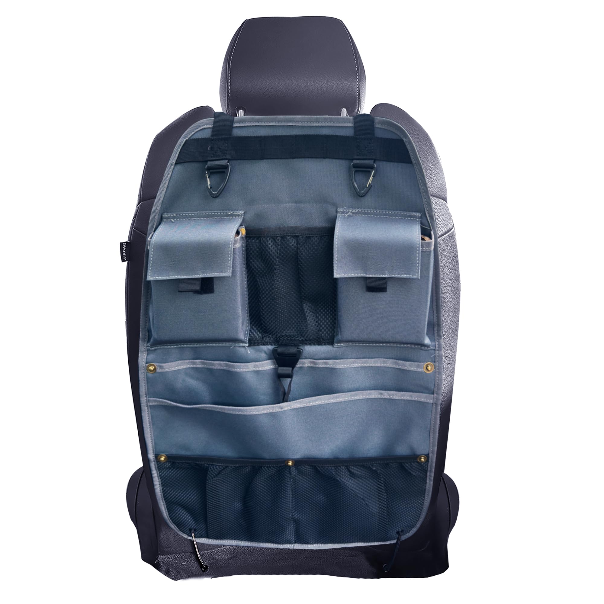 Car Seat Back Organizer with Multiple Storage Pockets, Black Mesh and Fabric, Universal Fit (grey)