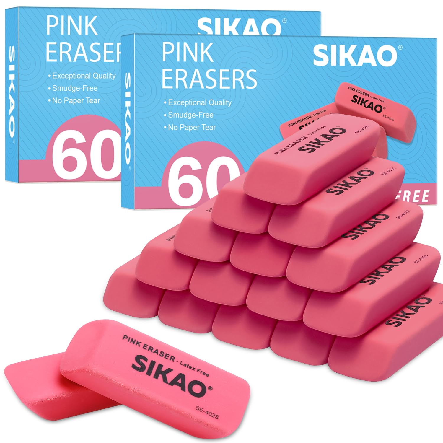 Confezione da 120 gomme da cancellare rosa per bambini, grandi gomme smussate rosa, gomme artistiche per disegno, forniture scolastiche per insegnanti