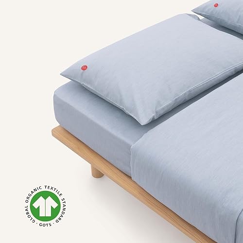 Miniatura 3 de AIZOME Juego de funda nórdica índigo natural (Queen, 4 piezas). 400 hilos, 100% algodón puro, tejido satinado. Cero productos químicos, respetuoso