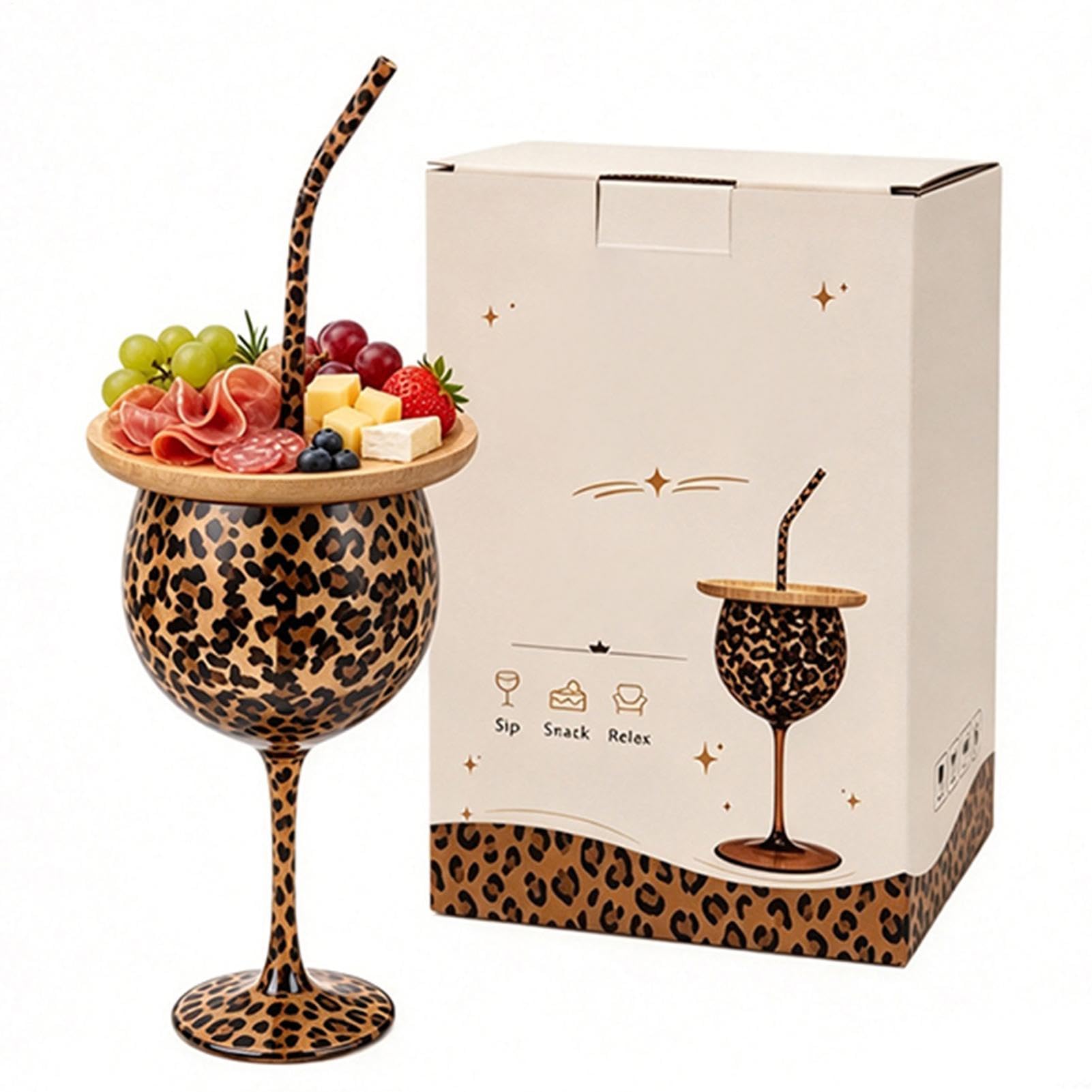 Leopard-Print Stemmed Wine Glass Set with Gift-Ready Box