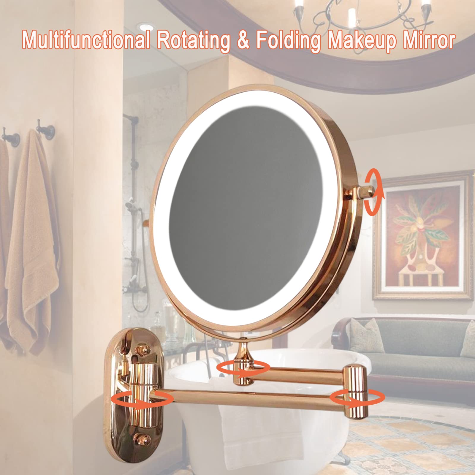 Specchio Da Trucco LED Famihomii Ricaricabile - 1X/10X Ingrandimento, Touch, Orientabile A Parete - Foto 10