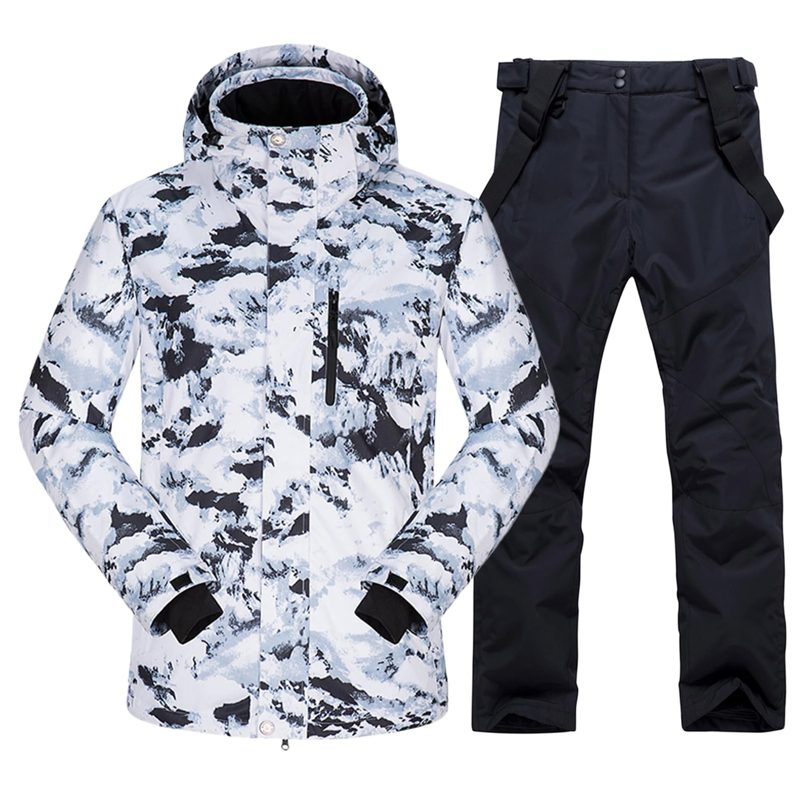 ALSOGO Herren Ski Jacke und Hosen Set Ski Anzug Winter Wasserdicht Winddicht Kapuze Schneemantel 2-Stücke Snowboard Sets