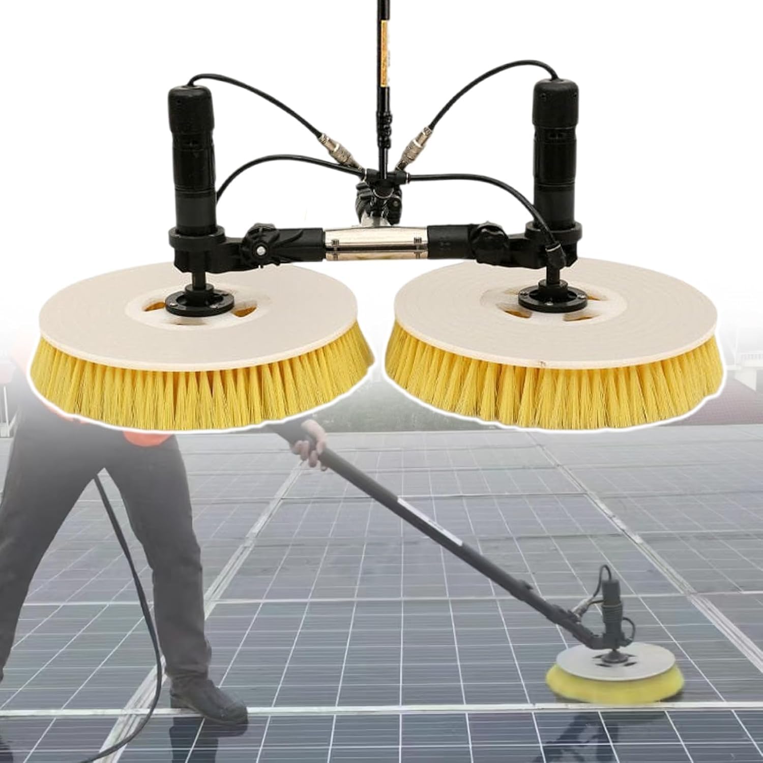 Macchina telescopica per la pulizia del pannello solare, asta in lega di alluminio da 3,5 m, rondella rotante per pannelli fotovoltaici, strumento di pulizia efficiente per sistemi fotovoltaici
