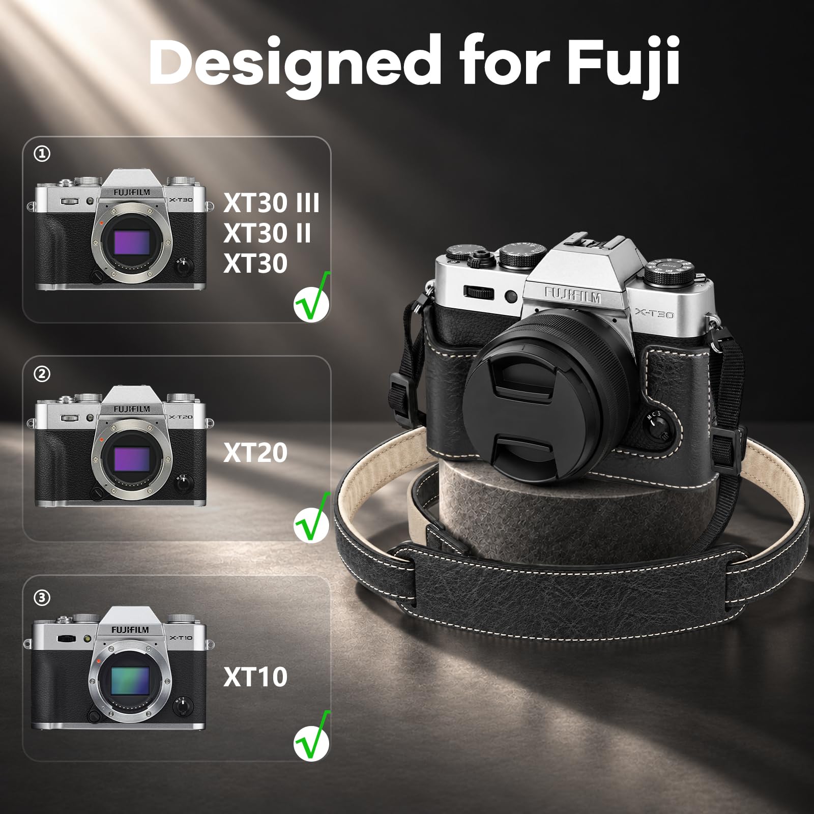 kinokoo Etui Fuji XT30 III / XT30 II / XT30 / XT20 / XT10 z paskiem-Czarny
