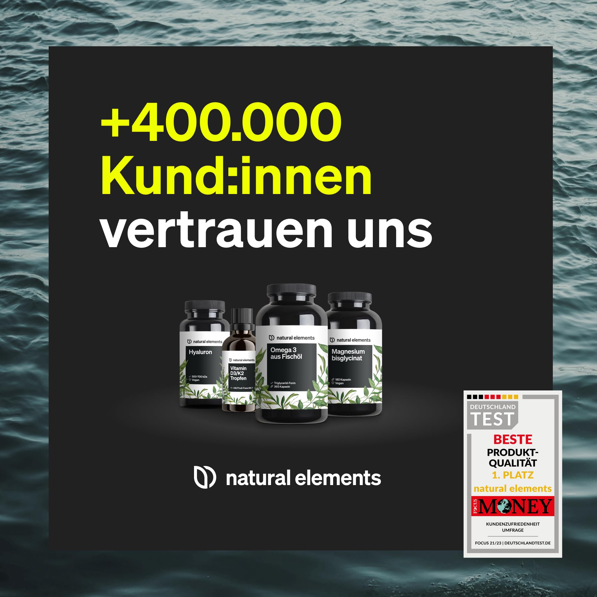 natural elements Omega 3 vegan aus Algenöl - 90 Kapseln - Hochdosiert mit hochwertigem EPA und DHA (in Triglycerid-Form) - Omega-3 für Veganer, Laborgeprüft, nachhaltig und von Natur aus schadstoffarm