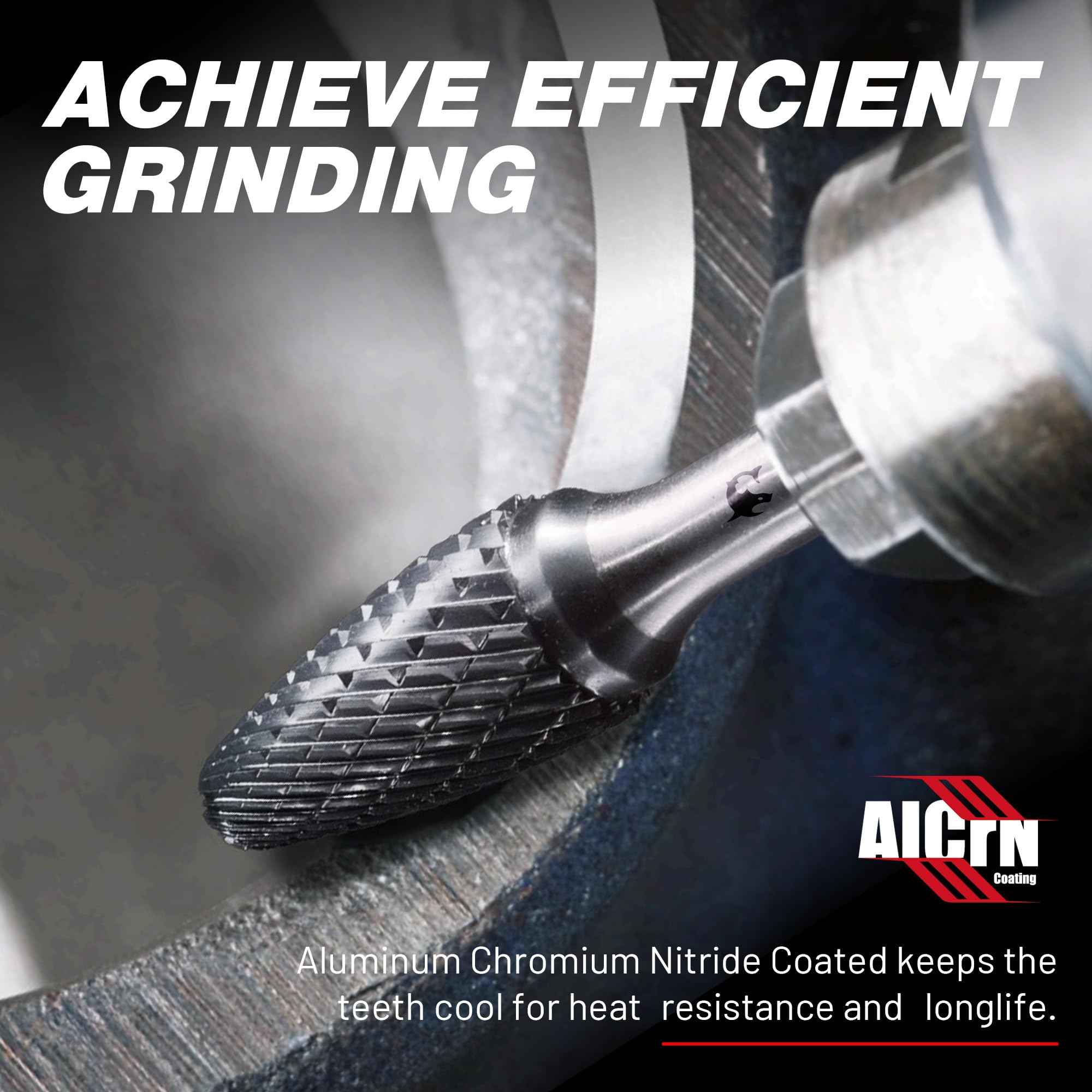 EZARC AlCrN Fraise rotative en carbure (Pro), Fraise à double tranchant en carbure SF-5 avec tige de 6,35 mm pour meuleuse pneumatique, Fraise de coupe pour travail des métaux durs, Lot de 1