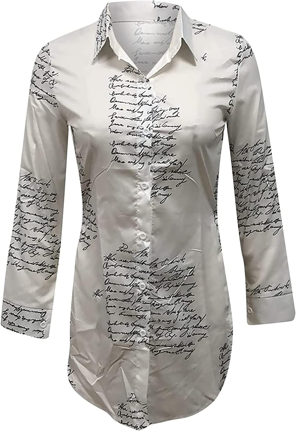 qfmqkpi Women Sexy V Neck Shirts Side Slit Print Long Sleeve Button Down Blouse Tops - Image 3