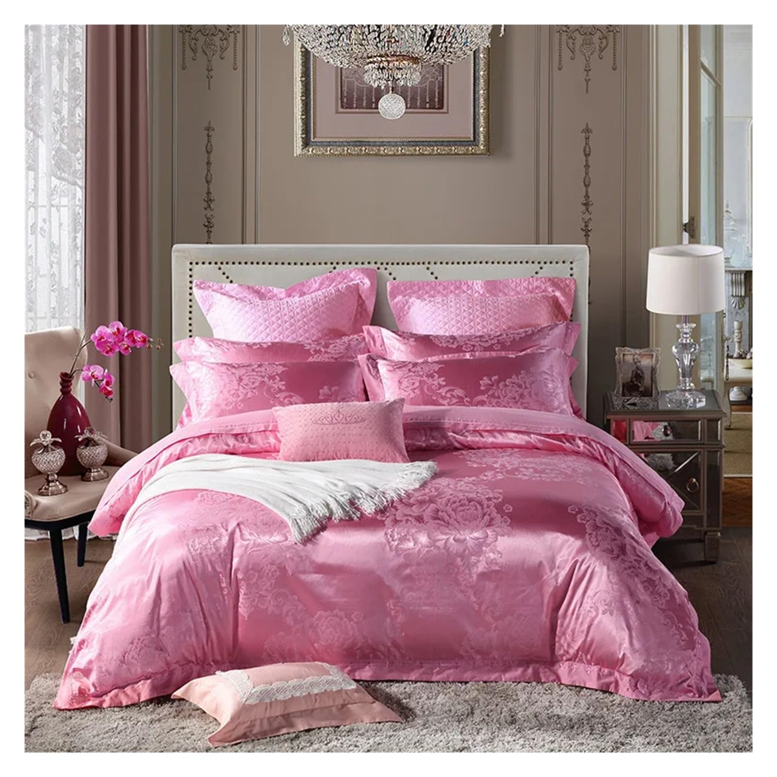 Sbcgfy B 4 Pieces Fold Jacquard Silk Cotton Luxury Edding Set King Size Queen Ed Set Duvet Cover Edspread Pillowcase,Cotton Duvet,-Queen Size 4Pcs