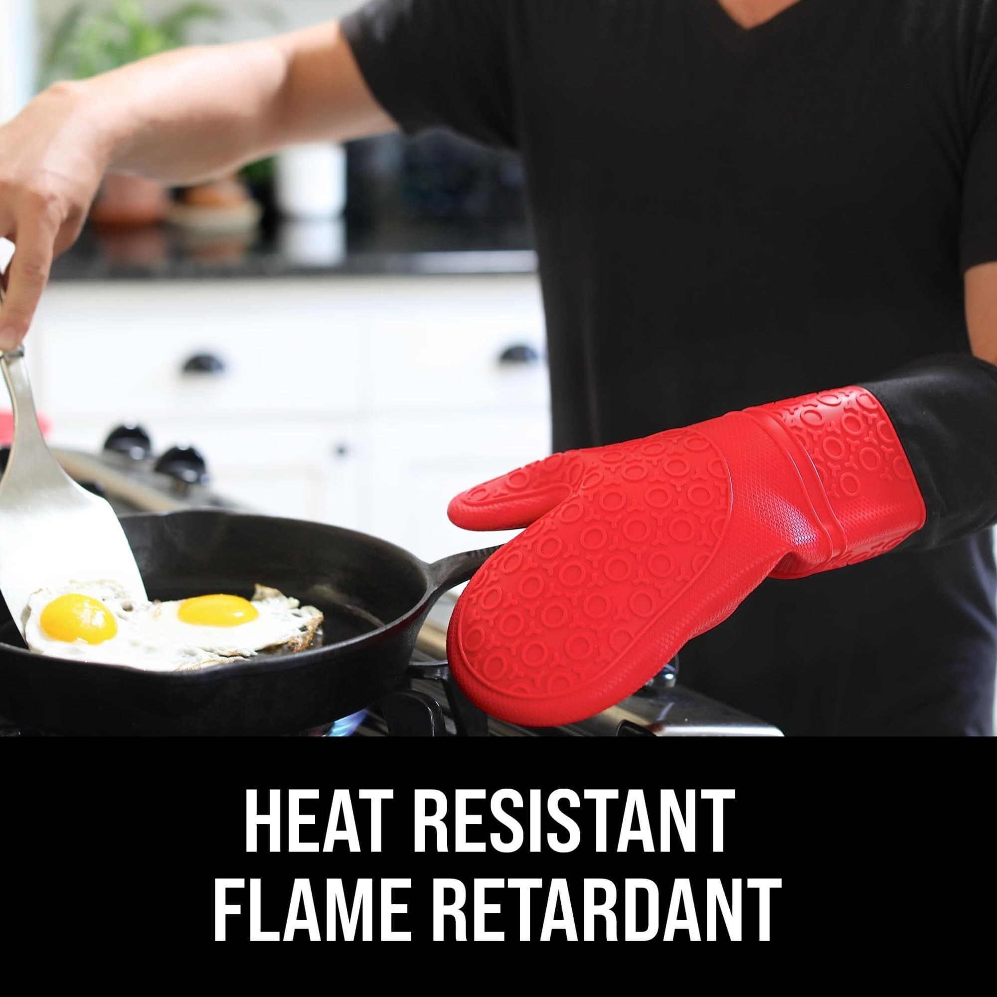 Gant Four Maniques Cuisine Mitaines De Four en Silicone avec Doublure en Coton Épais Matelassé, Mitaines Douces for Micro-Ondes Gant Cuisine(Oranje,153g)