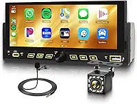 1 DIN CarPlay Car Stereo Wireless Android Auto, tela sensível ao toque de 16,86 cm, unidade de cabeça USB-C, botão de volume, rádio FM, BT5.2, câmera de backup EQ