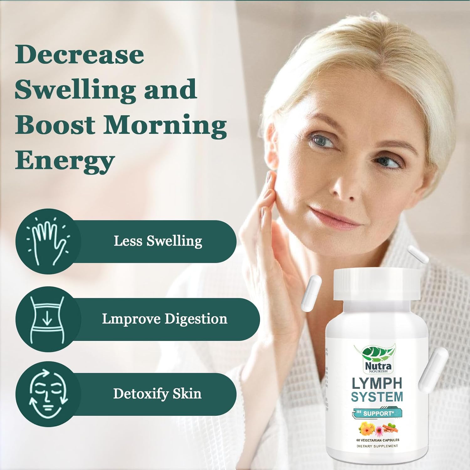 Lymphatic Drainage Supplement with Dandelion,Echinacea & Bromelain Extracts, Lymph System Support for Men and Women - 60 Count Bottles (1) - Image 3