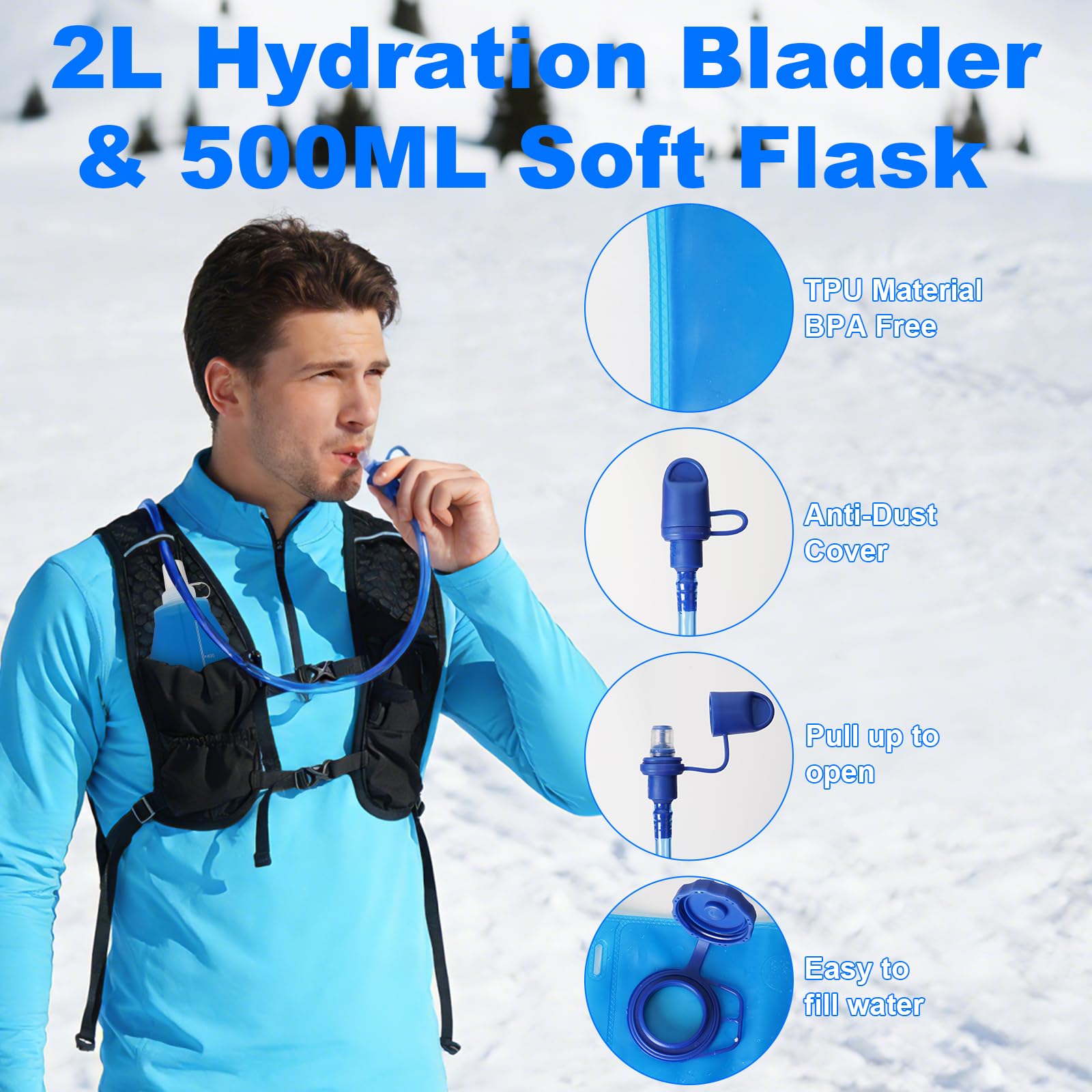 Gilet da corsa da donna con bolla d'acqua da 2 l e borraccia da 500 ml, ultraleggero, traspirante, per corsa, uomo, per jogging, trail running, bicicletta, maratona