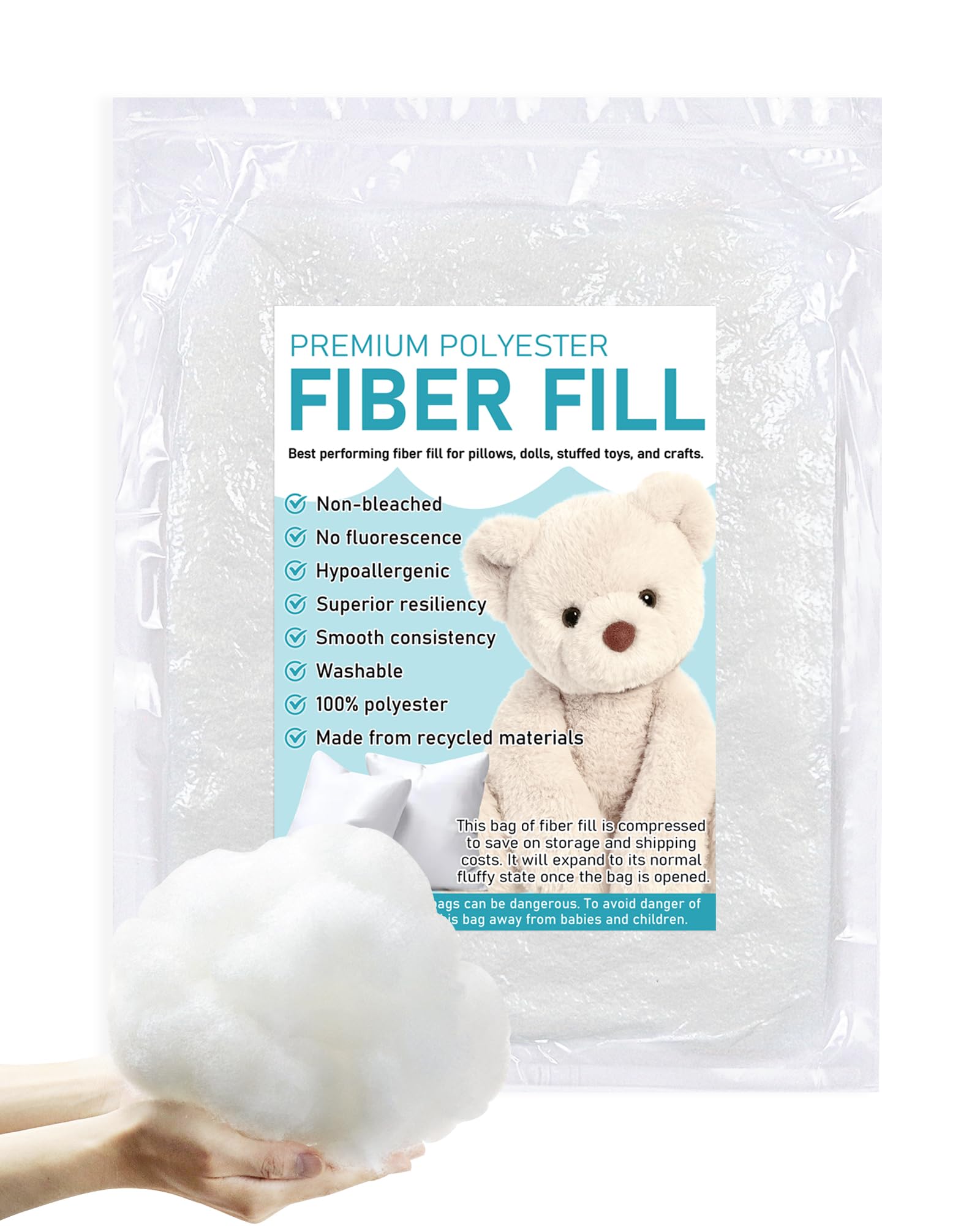 FIVEIZERO 300g /10.5oz Polyester Premium Fiber Fill - Bulk Polyfill for Pillow Stuffing,Crochet and Couch Cushions,Plush Toys,Safe for Kids and Pets,No Fluorescent Agents or Bleach