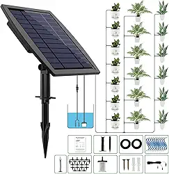 JIYANG Sistema de Kit de Irrigação por Gotejamento Automático Solar, Dispositivo de Rega Automático Fácil Diy Movido A Energia Solar com Suporte para Vasos de Plantas, 12 Modos de Temporização com Dis