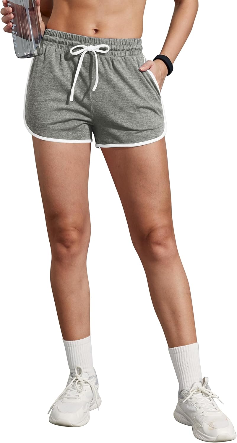 WIHOLL Womens Athletic Shorts Running Color Block Dolphin Shorts with Pockets and Drawstring - Image 2