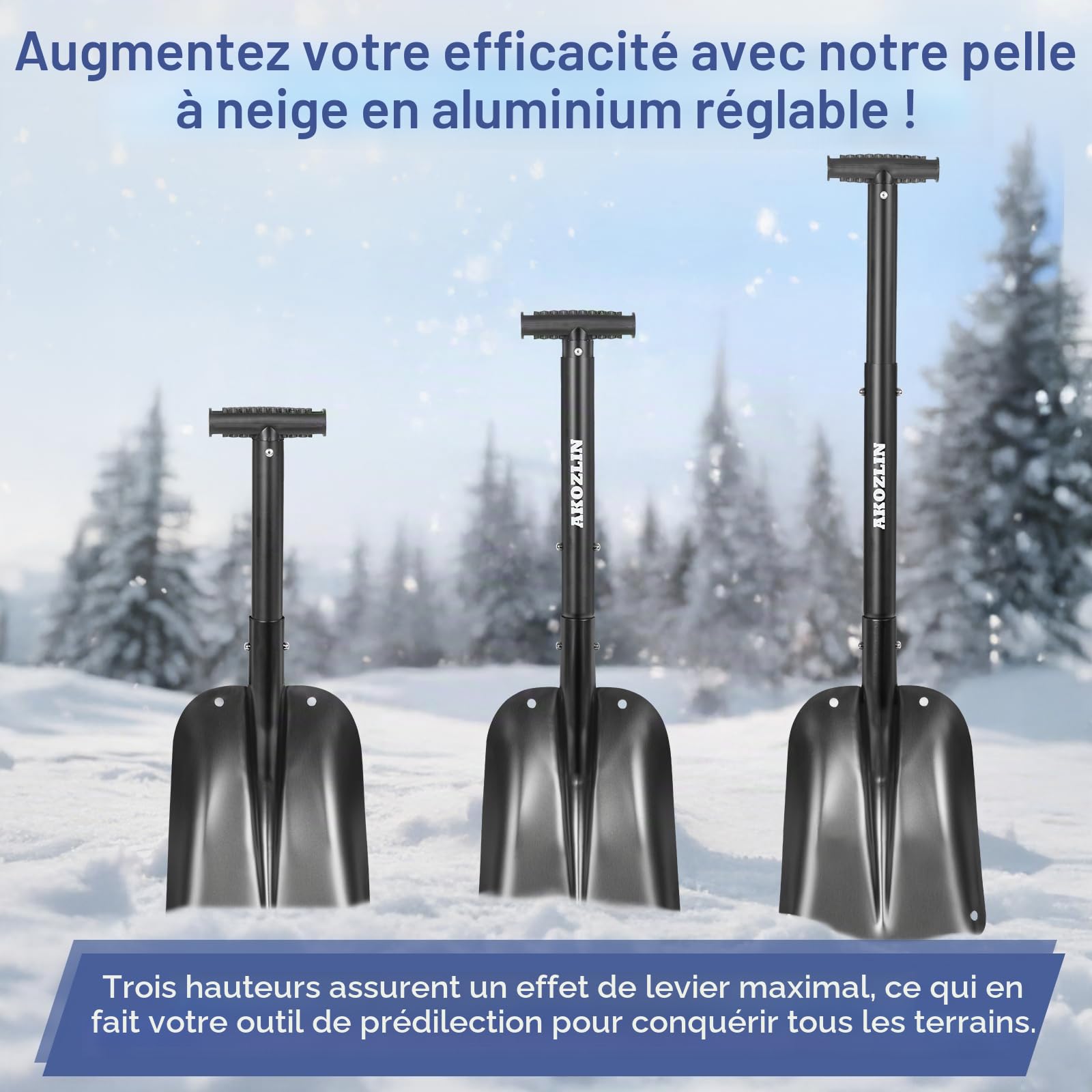 Pelle à neige télescopique d'urgence avec grattoir à glace et sac de transport pliable en aluminium de 53,8 à 82 cm, pelle d'urgence rétractable légère pour voiture, motoneige, jardin, camping