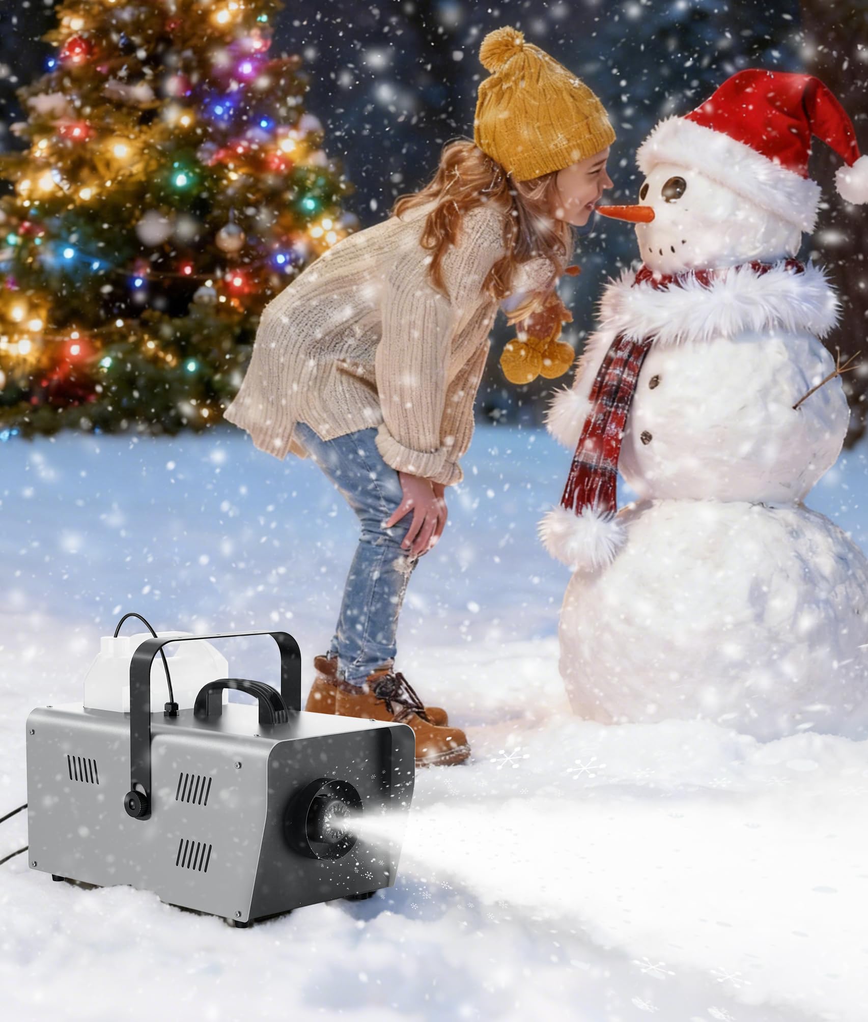 1500W Hochleistungs-Schneemaschine mit kabelgebundener Fernbedienung – Starker Schneefall für Weihnachtsmärkte, Hochzeiten und Kinderpartys – Innen-/Außeneinsatz