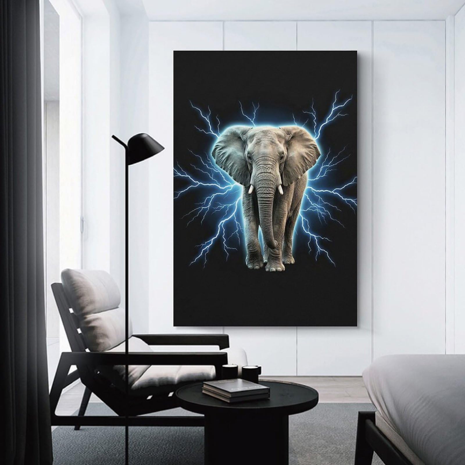 Junmoney Wall Picture Print Elephant with Lightning, 20x30inch(50x75cm), for Living Room, Lounge Or Sitting Room, Modern Wall Decor for Cosy Interiors
