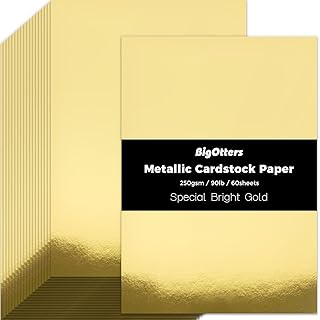 BigOtters 60 Sheets Metallic Gold Cardstock, 8.5 x 11 Inches,90lb/ 250gsm Gold Poster Foil Board, for DIY Crafts, Back to School Supplies