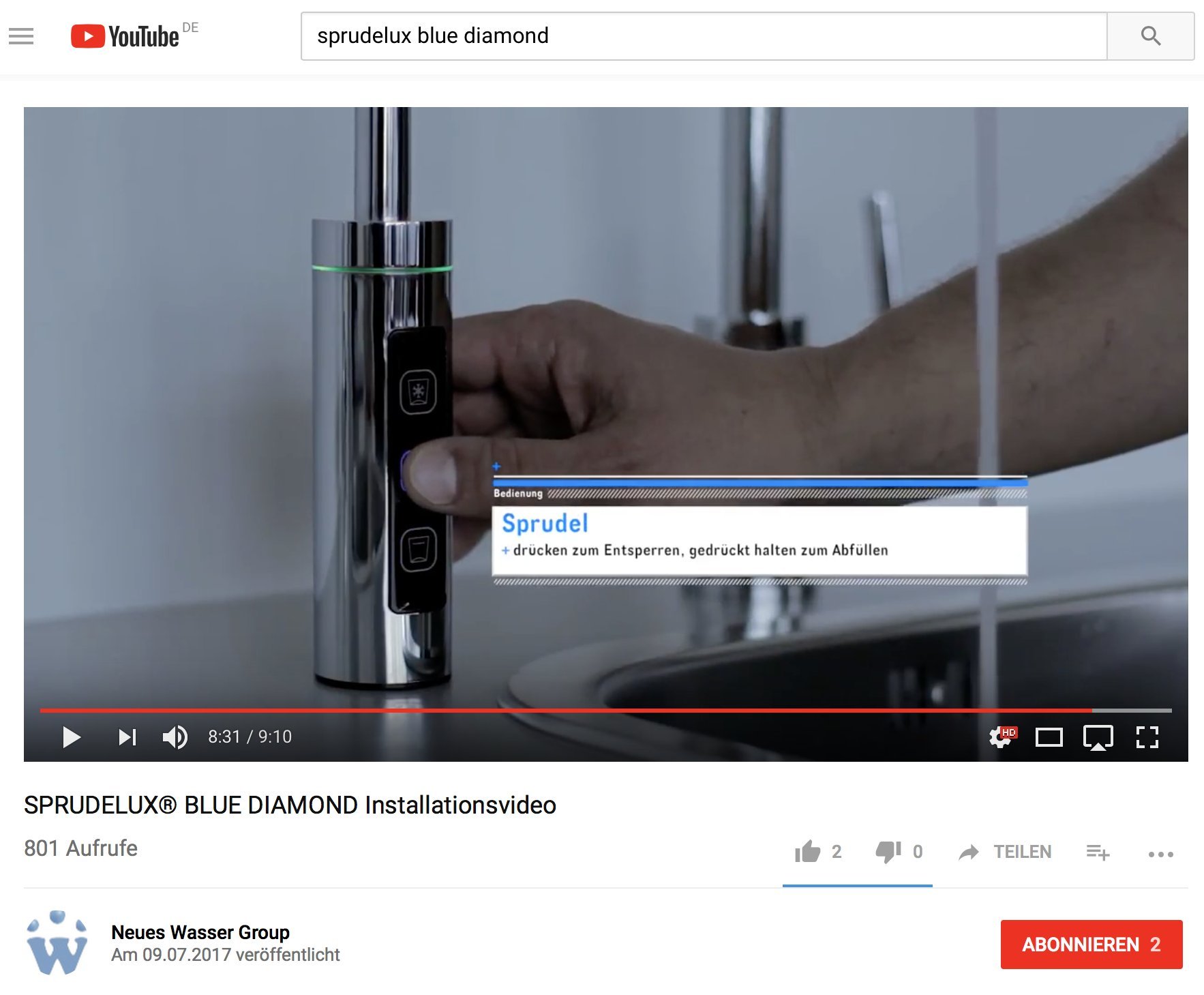 Sprudelux Blue Diamond undersink drinking water system with 3way