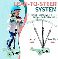 Vista 4 de BELEEV Patinete A1 para niños de 2 a 6 años, 3 ruedas para niños y niñas, ruedas iluminadas, altura ajustable, inclinación para conducir, cubierta