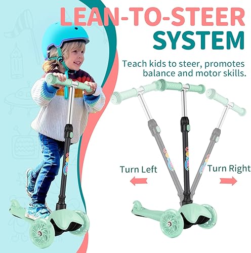 Miniatura 4 de BELEEV Scooter A1 para niños de 2 a 6 años, scooter de 3 ruedas para niños y niñas, ruedas iluminadas de poliuretano, 4 alturas ajustables,