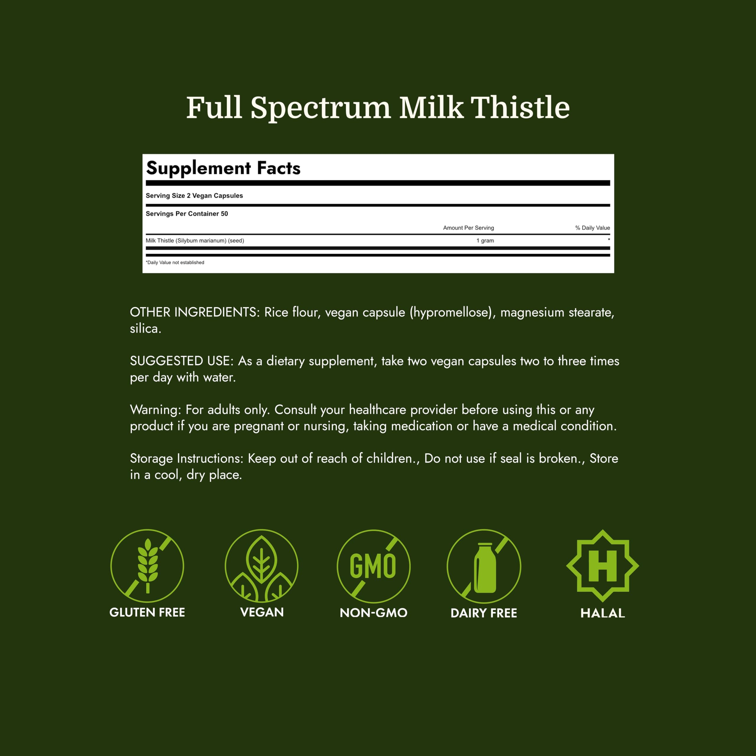 Swanson Full Spectrum Milk Thistle, 500 mg, 100 Vegan Capsules, 2 Pack — Amazon image 4