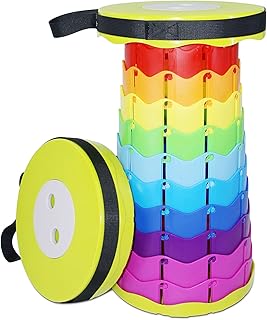 Sgabello pieghevole telescopico portatile Peso leggero arcobaleno Sgabello pieghevole Sedile da campeggio regolabile in altezza per pesca, campeggio, viaggi all'aperto, barbecue da giardino