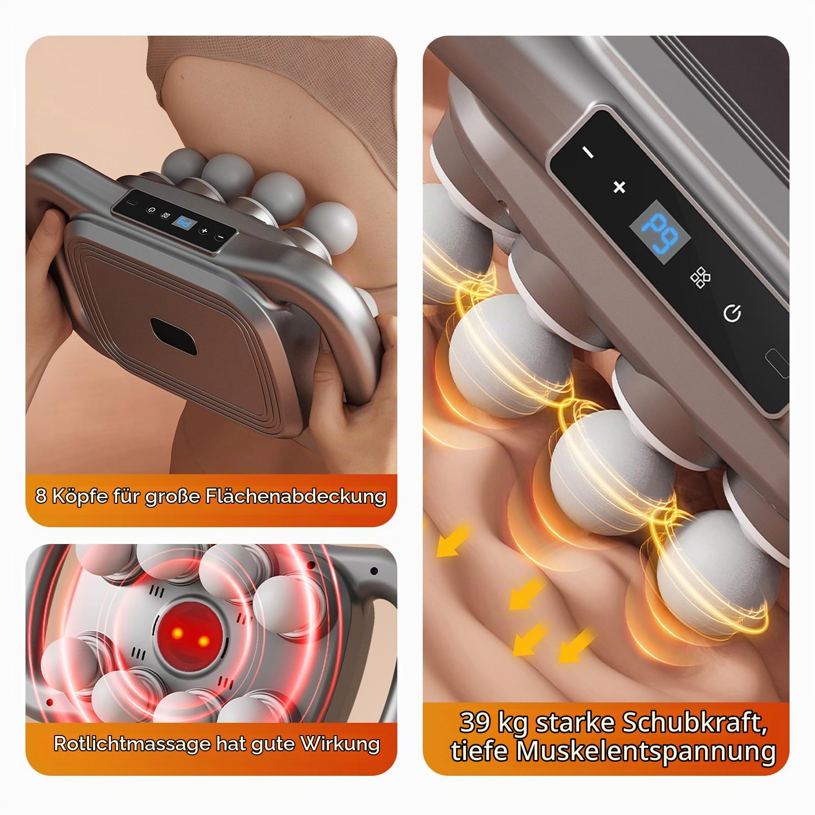 8-Kopf Massagepistole, Elektrisches Massagegerät, Massage Pistole | 3 Massagemodi und 30 Einstellbaren Geschwindigkeiten, zur Linderung von Rückenschmerzen, Beinen, Ganzkörpermuskelmassage