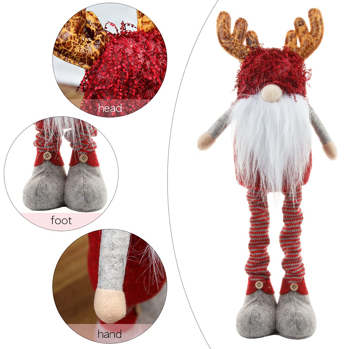 Hilif Gnomi di Natale con gambe elastiche in peluche lavorato a maglia Babbo Natale fatto a mano Natale Gonk Nano Elfo Figurine Decorazione da tavolo perla casa senza volto Bambole Regali Ornamenti(D)