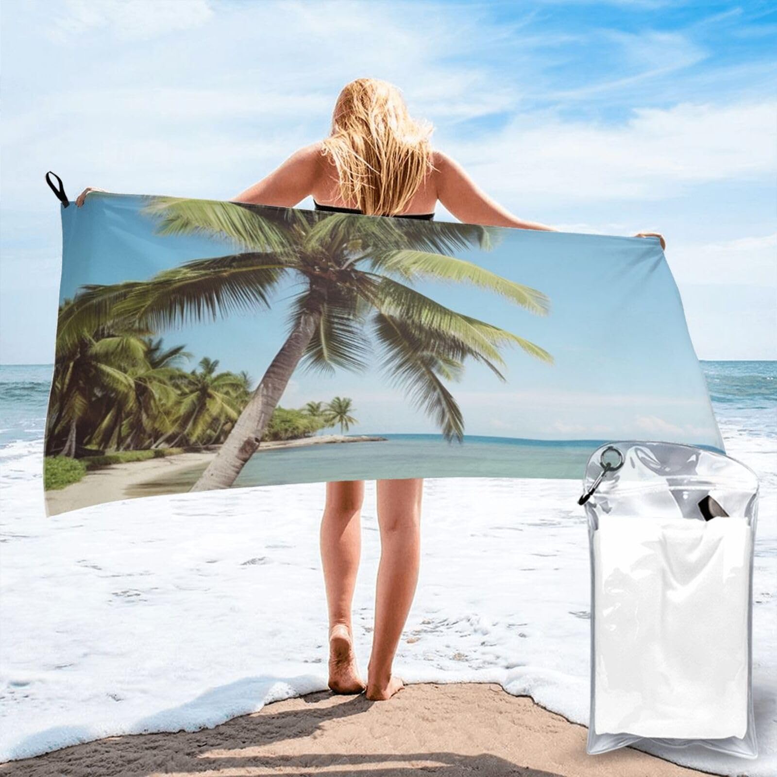 DWVTSLH Microfiber Sand Free Beach Towel 27.5"x55", Quick Dry Absorbent Travel Towel Large Camping Blanket, Beach Palm Tree Bath Towels Lightweight Pool Swim Towels for Vacation Essentials
