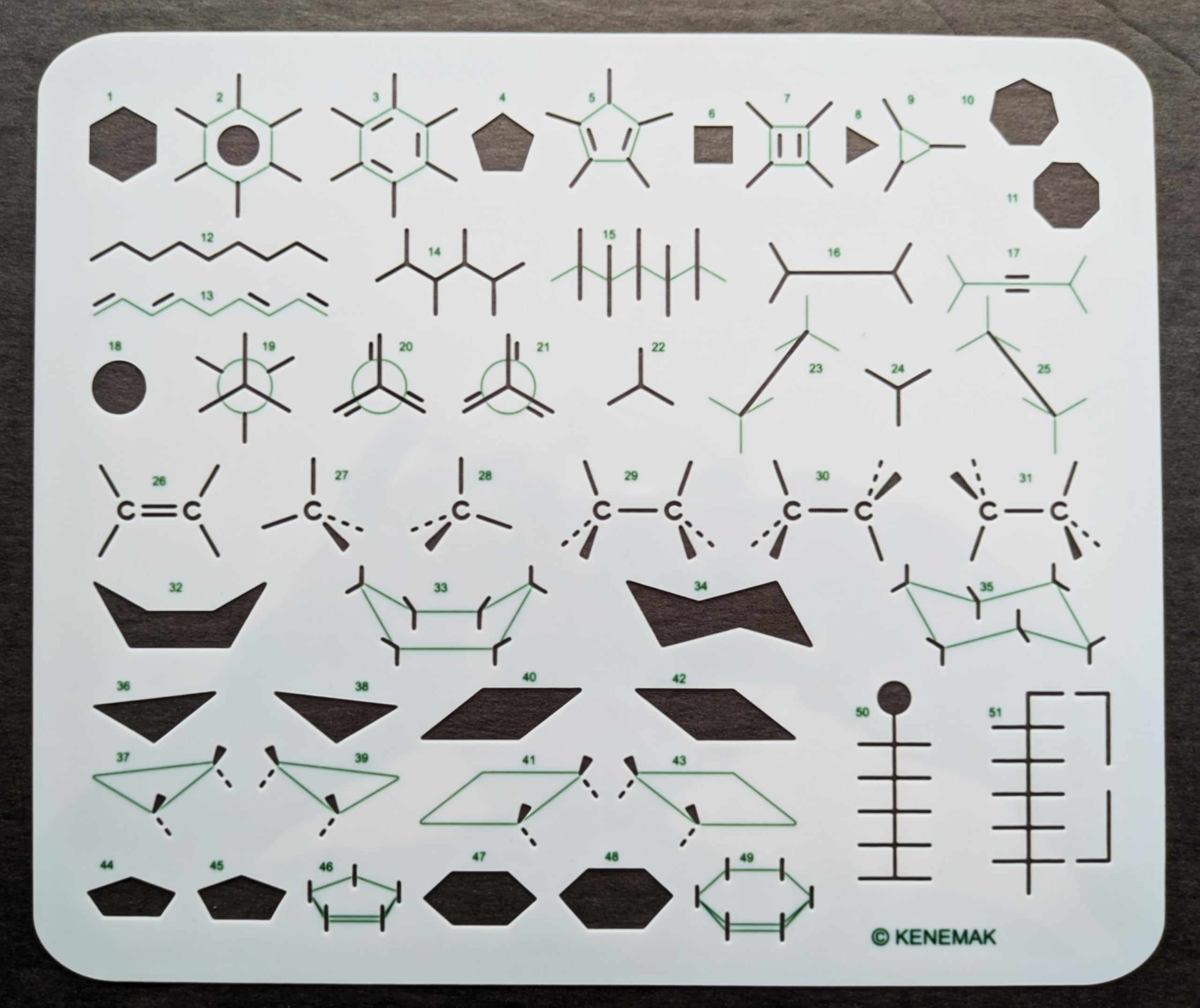 Pochoir de Chimie Organique Gabarit de Dessin et Modes de Représentation de Molécules