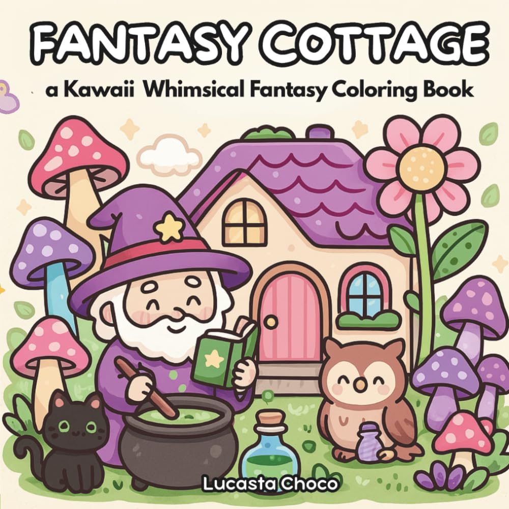 Fantasy Cottage: A Kawaii Whimsical Fantasy Coloring Book with Cute Magical Cottage Scenes for Kids, Teens and Adults