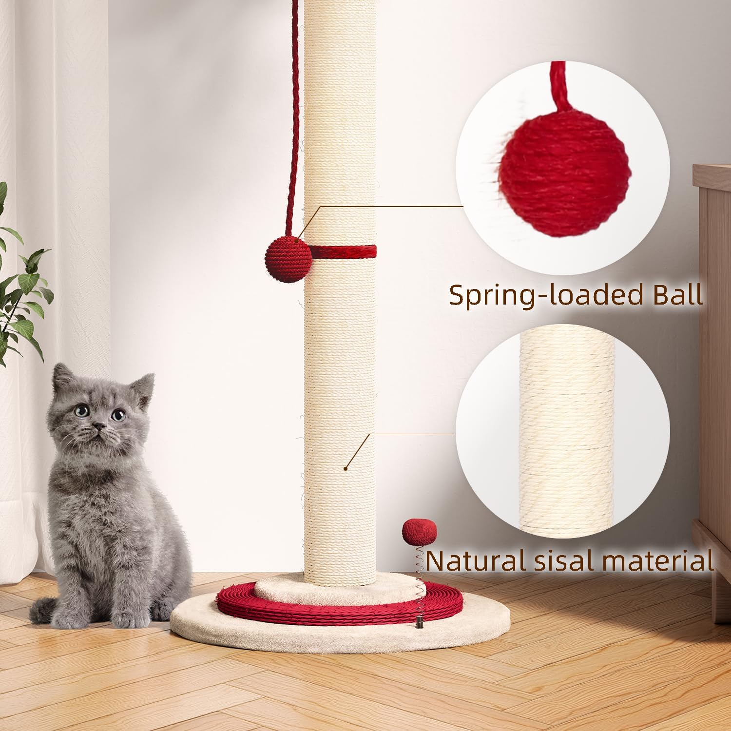 review Cat Scratching Post, Cat Scratching Post with Suspension Ball and Spring Loaded Ball, Christmas Shape Tree, Sisal Scratching Plate is Stronger, Suitable for Large Cats and Kittens