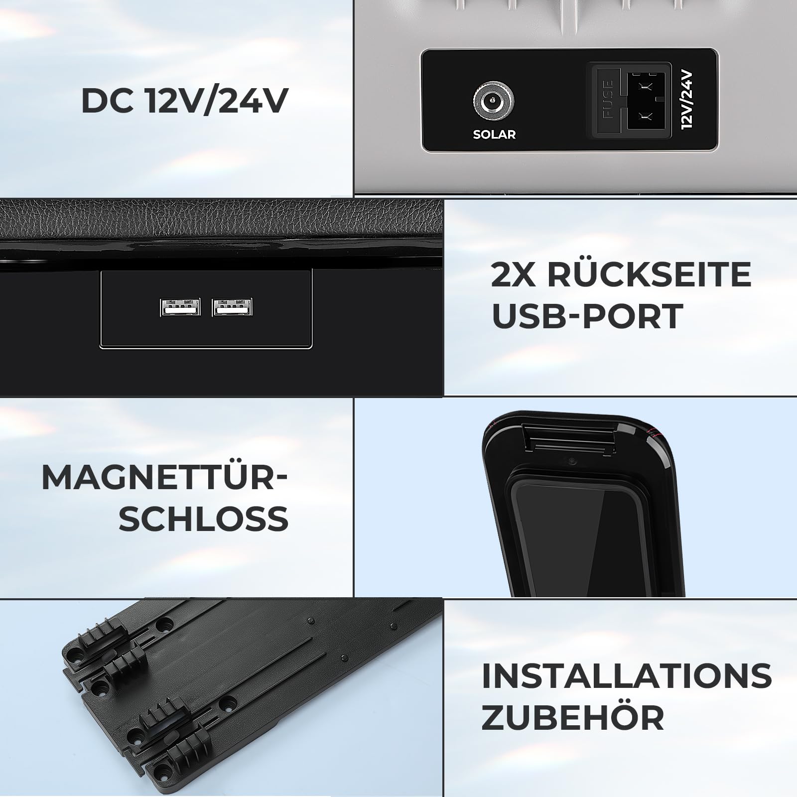 Kompressor Kühlbox 15L inkl. Montageplatte, Mittelkonsole Gefrierbox mit APP-Steuerung, Elektrisch Kühlschrank, 12V/24V DC 220-240V AC, Multifunktionale Mittelkonsole, -15°C bis 20°C für Auto Lkw Boot