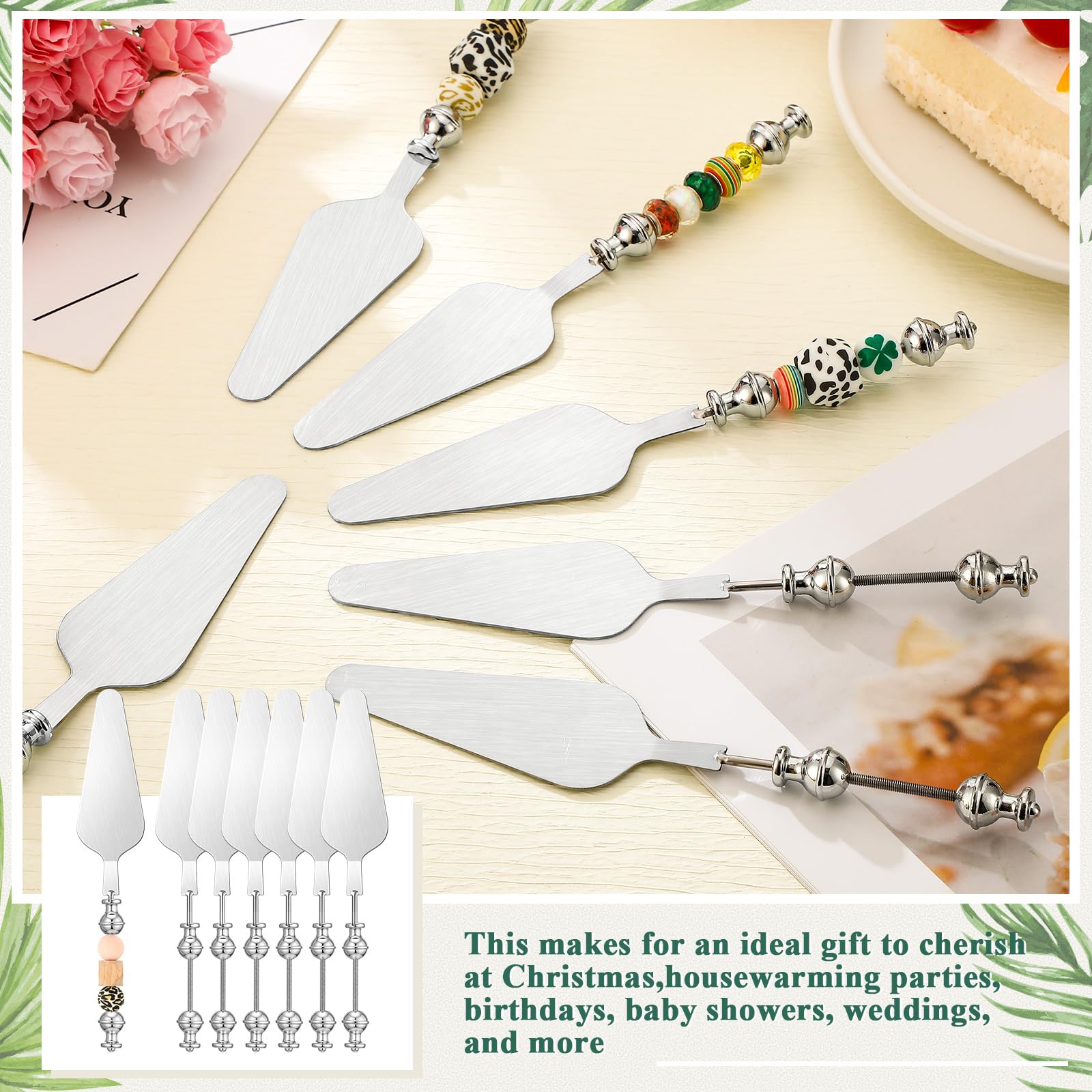 Honeydak 6 espátulas decorativas para servir tartas de pizza, de acero inoxidable, para cortar pizzas, postres, pasteles, bodas, Navidad, fiestas, 6 unidades