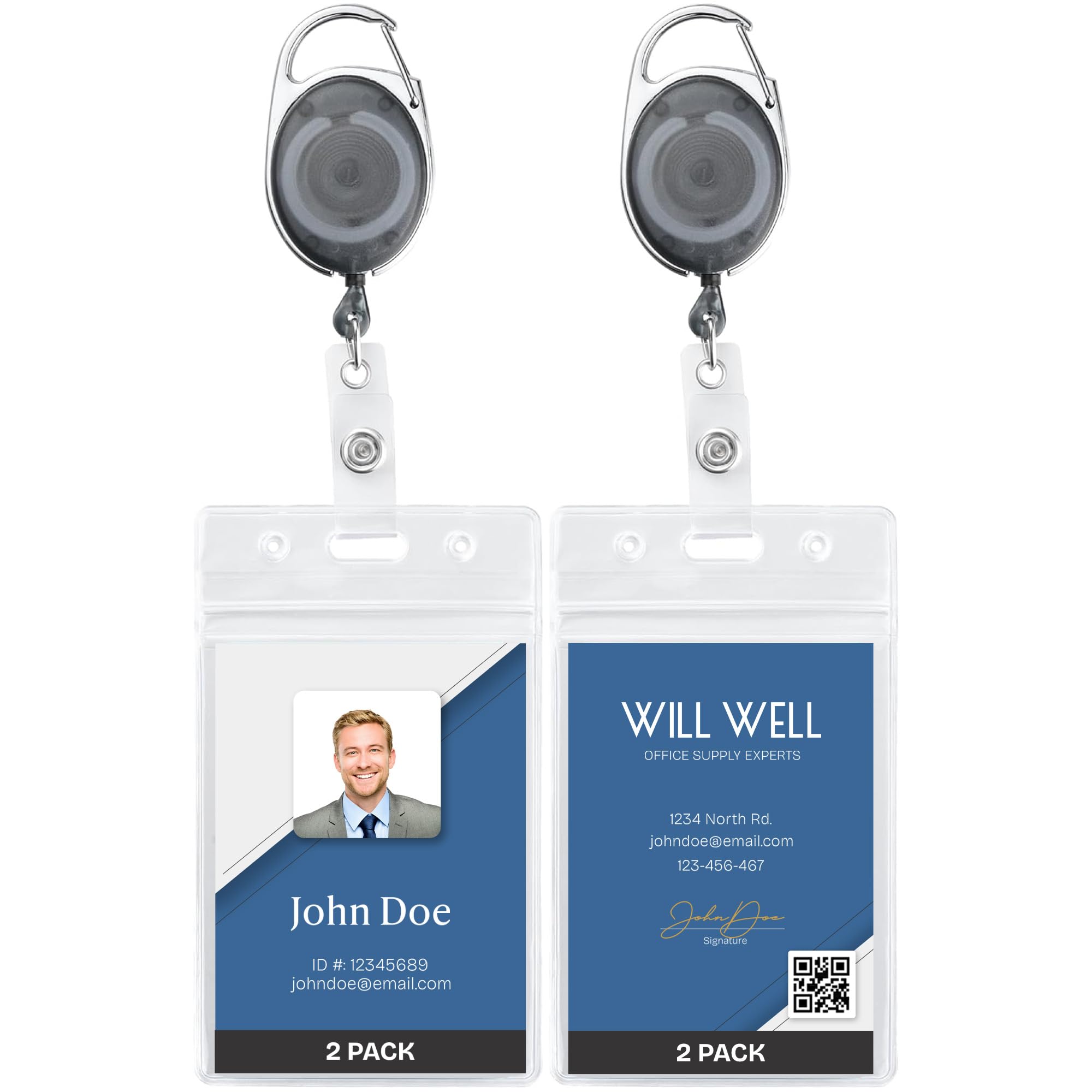 Confezione da 2 porta badge con clip – trasparente grigio porta badge con custodia – Porta carte d'identità trasparente retrattile – Porta badge verticale con bobina per badge – Porta badge con