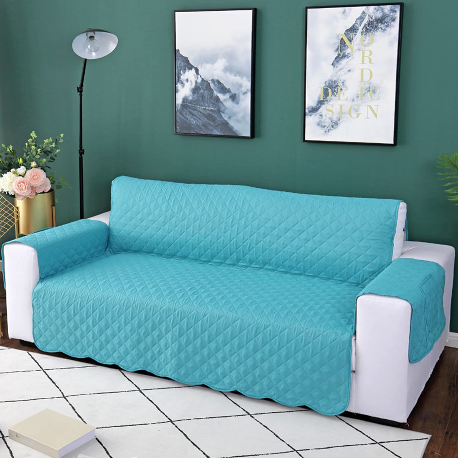 Housse de canapé verte 55x195 cm matelassée et réversible