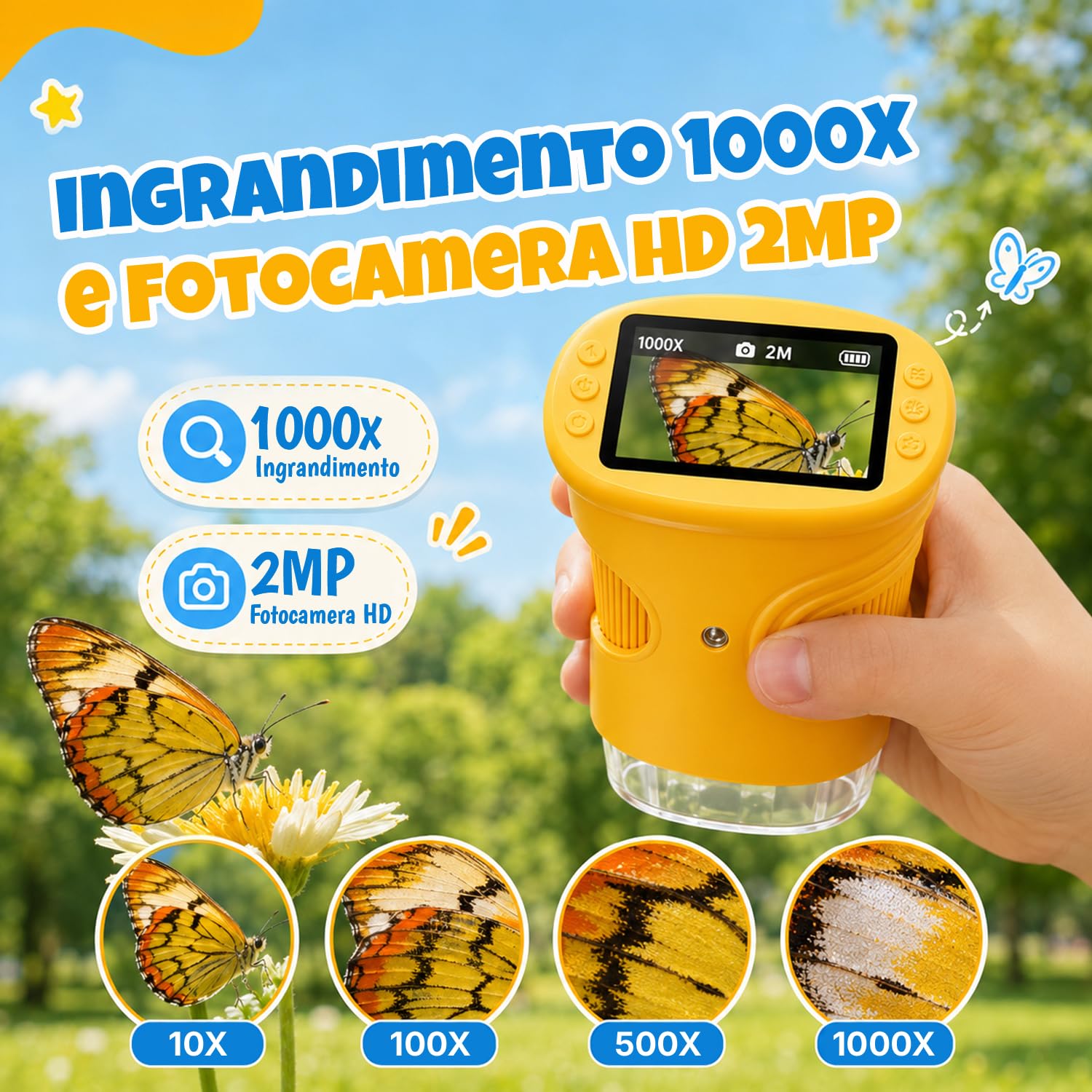 1000X Microscopio per Bambini, Microscopio Digitale Portatile HD 1080P con Display da 2,4" per Lente d'ingrandimento ed con Foto,Adatto come regalo di Natale,Compleanno o Capodannodai 3 agli 8